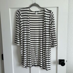 Heimish USA Women's S Open Front Lightweight Cardigan White Black Stripe Preppy